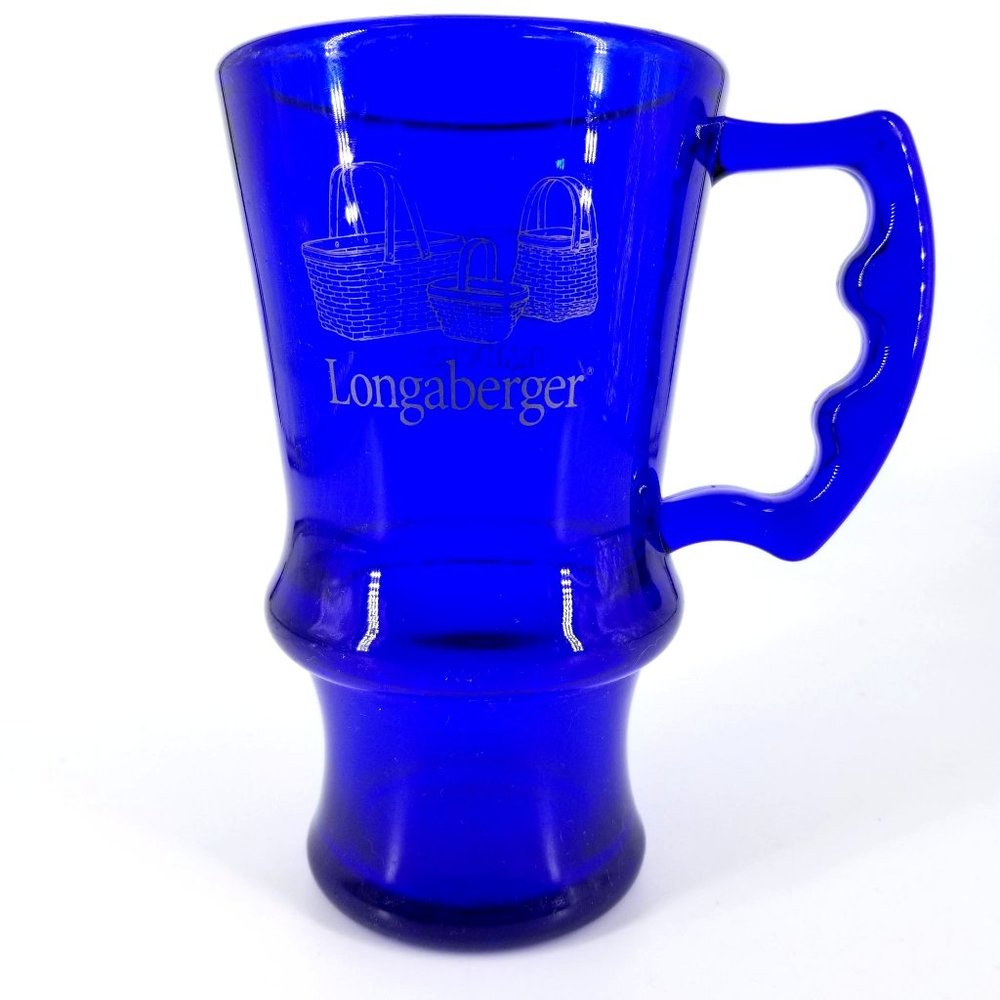 Longaberger Plastic Mug Cup Glass Latte Footed Blue Cobalt Royal Bright 16 Ounce - Picture 4 of 11